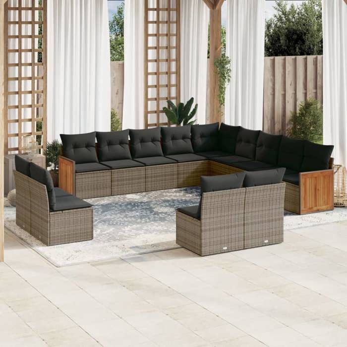 VidaXL Garden Lounge Set with Cushions 13 Pcs, Patio Sofas, Patio Furniture Set, Outdoor Furniture, Grey 3228167