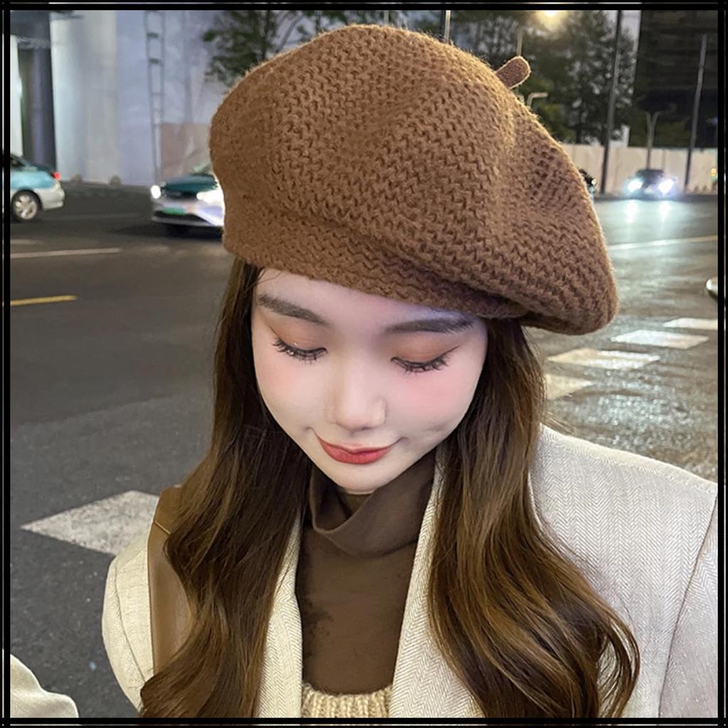 Simple CZ479 [White Fang] Beret, Braided, Natural, Cute, Hat, Stylish, Elegant, Women's (Black)