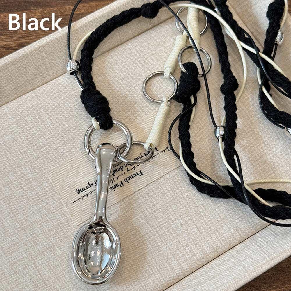 Alloy Spoon Necklace Hip-hop Long Sweater Chain New Woven Rope Necklace Jewelry Accessories