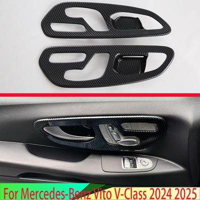 For Mercedes-Benz Vito V-Class 2024 2025 Carbon Fiber Style Inner Door Handle Cover Catch Bowl Trim Ert Bezel Frame Garnish