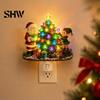 Indoor Holiday Lighting Christmas Santa Elf Decorative Plug-in Night Light, Resin Tree Wall Festive Room Decoration Nightlight, Vintage Xmas Ornament