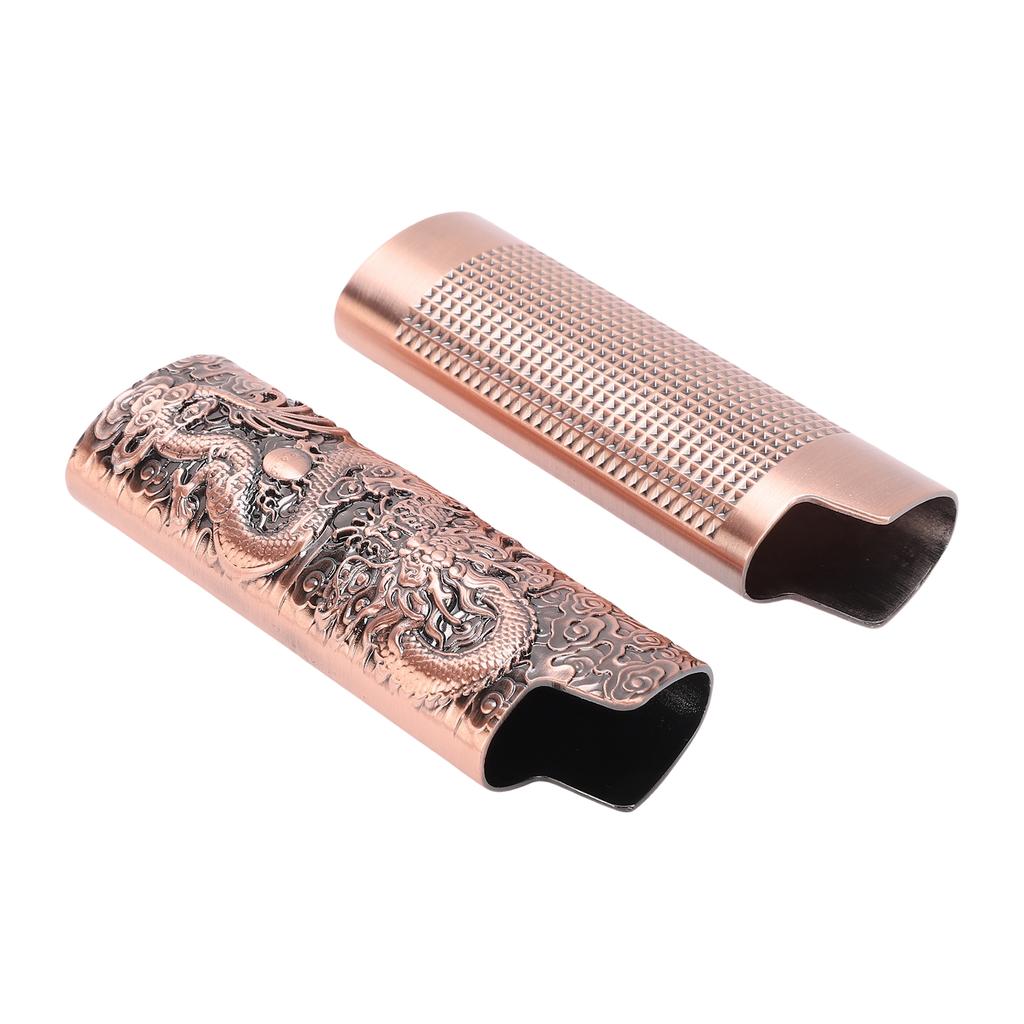 2 Pcs Lighter Case 8cm Length Grid and Dragon Pattern Exquisite Engraved Metal Lighter Cover for Party Bar