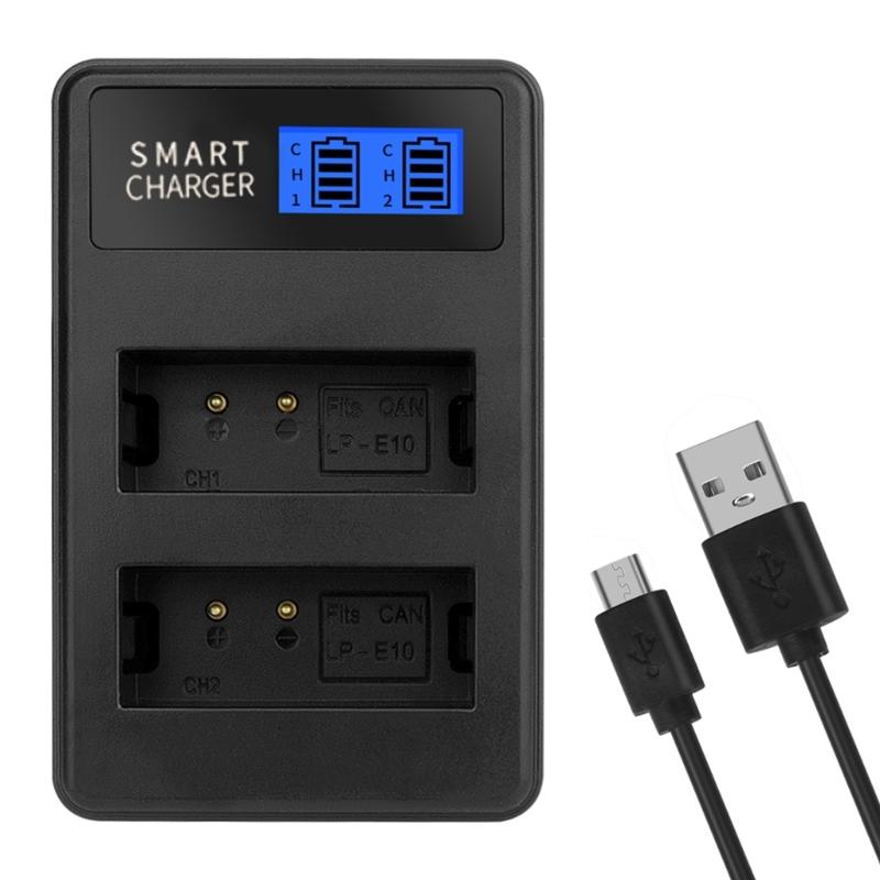 Dual Channel LCD USB LP-E10 Battery Charger Replacement for  EOS 1100D, 1200D, EOS Rebel T3, EOS Rebel T5 Camera