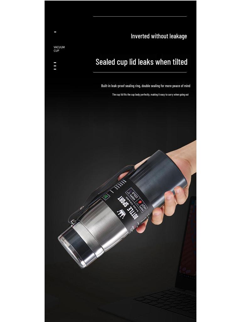 Bouteille de voyage isotherme en acier inoxydable 316 à couleur dégradée avec cordon - Flasque de sport et d'extérieur de grande capacité