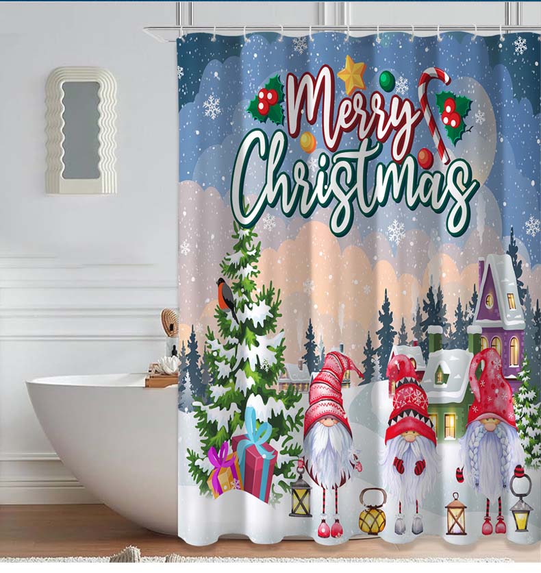 Christmas Day Printed Shower Curtain Bathroom Curtain Waterproof Fabric Polyester