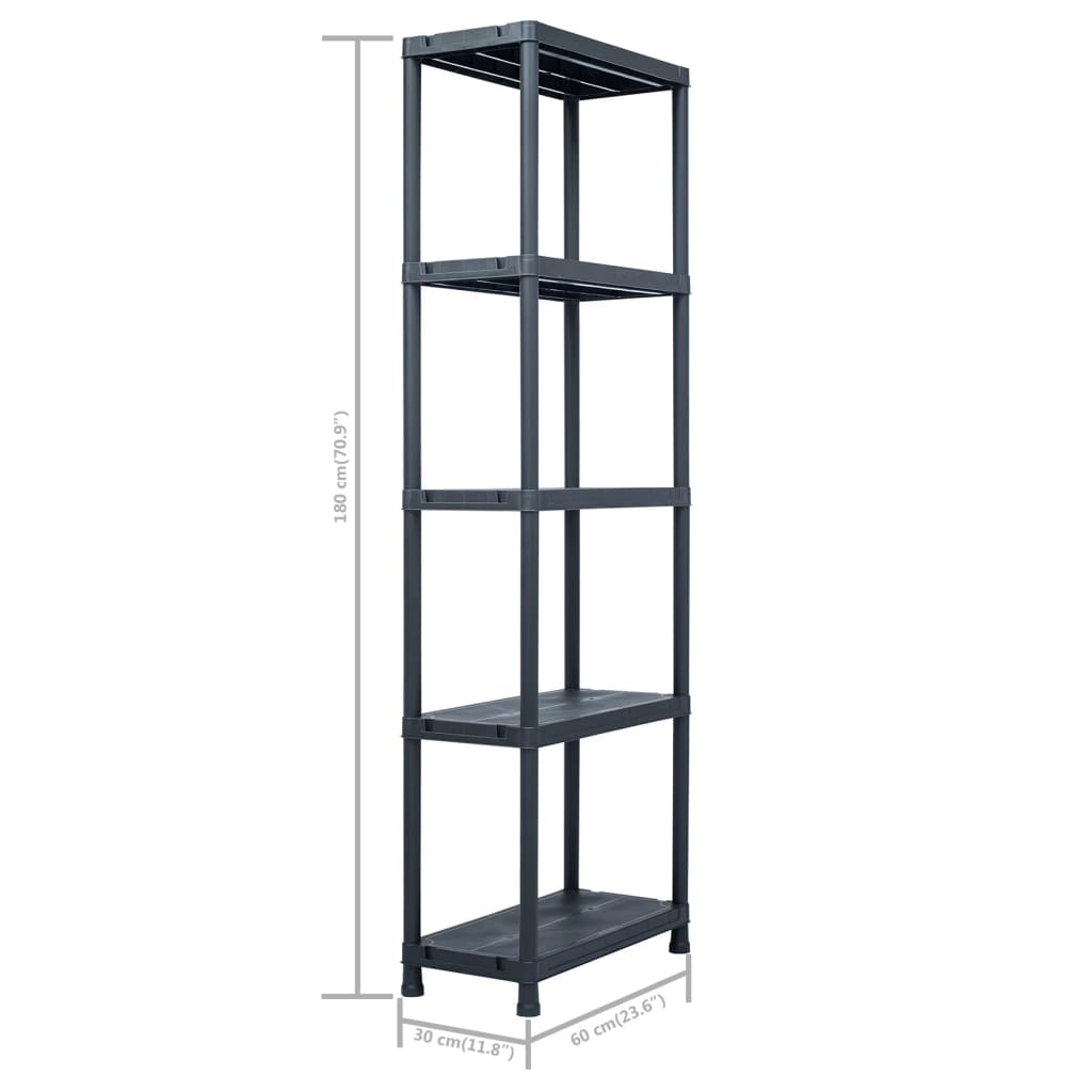 Storage Shelving Unit 5 pcs Black 125 kg Capacity 60 x 30 x 180 cm Plastic
