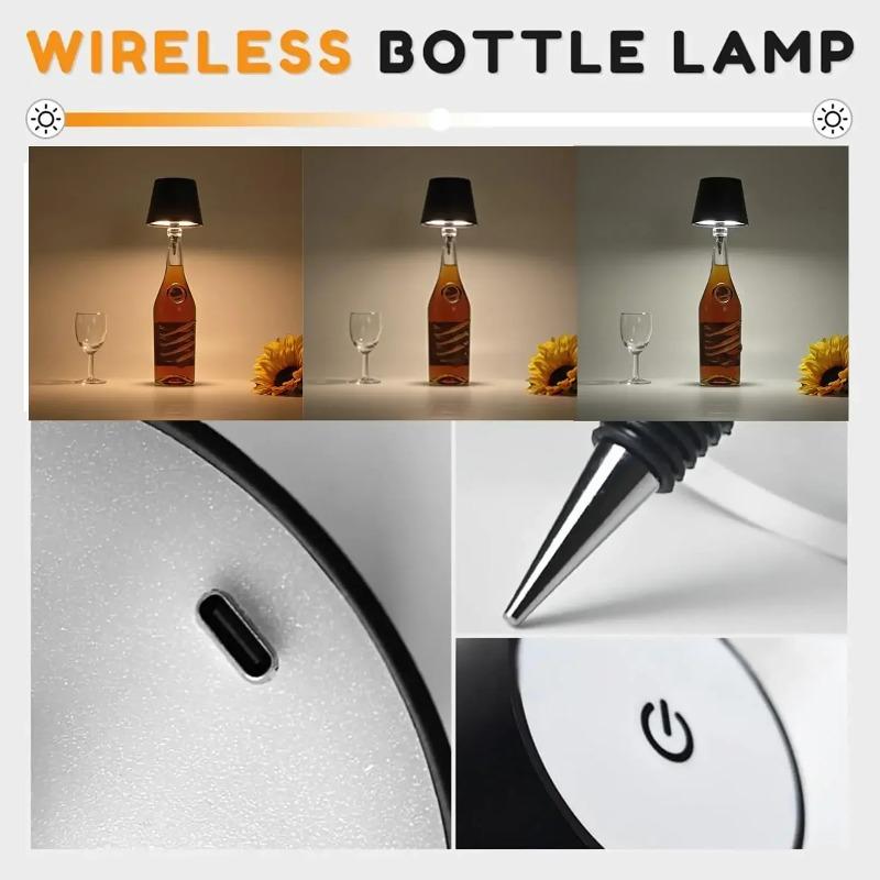 LED Kabellose Weinflaschenlampe 3 Beleuchtungsmodi Tragbar Touch Tischlampe Kabellose LED Schreibtischlampe Kreative Ambiente Nachtlampe (Schwarz-Weiss)