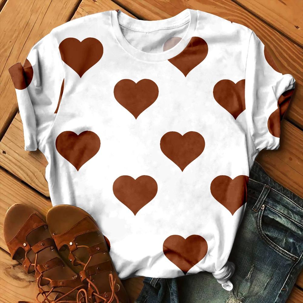 Love Floral Heart Pattern 3D Print T-Shirts Women O-Neck Short Sleeve T Shirt Y2k Harajuku Streetwear Tees Top Female Clothing