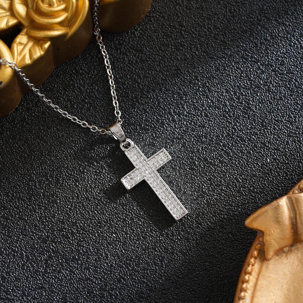 Elegant Titanium Steel Zircon Cross Pendant for Women - Durable, Non-Fading Jewelry