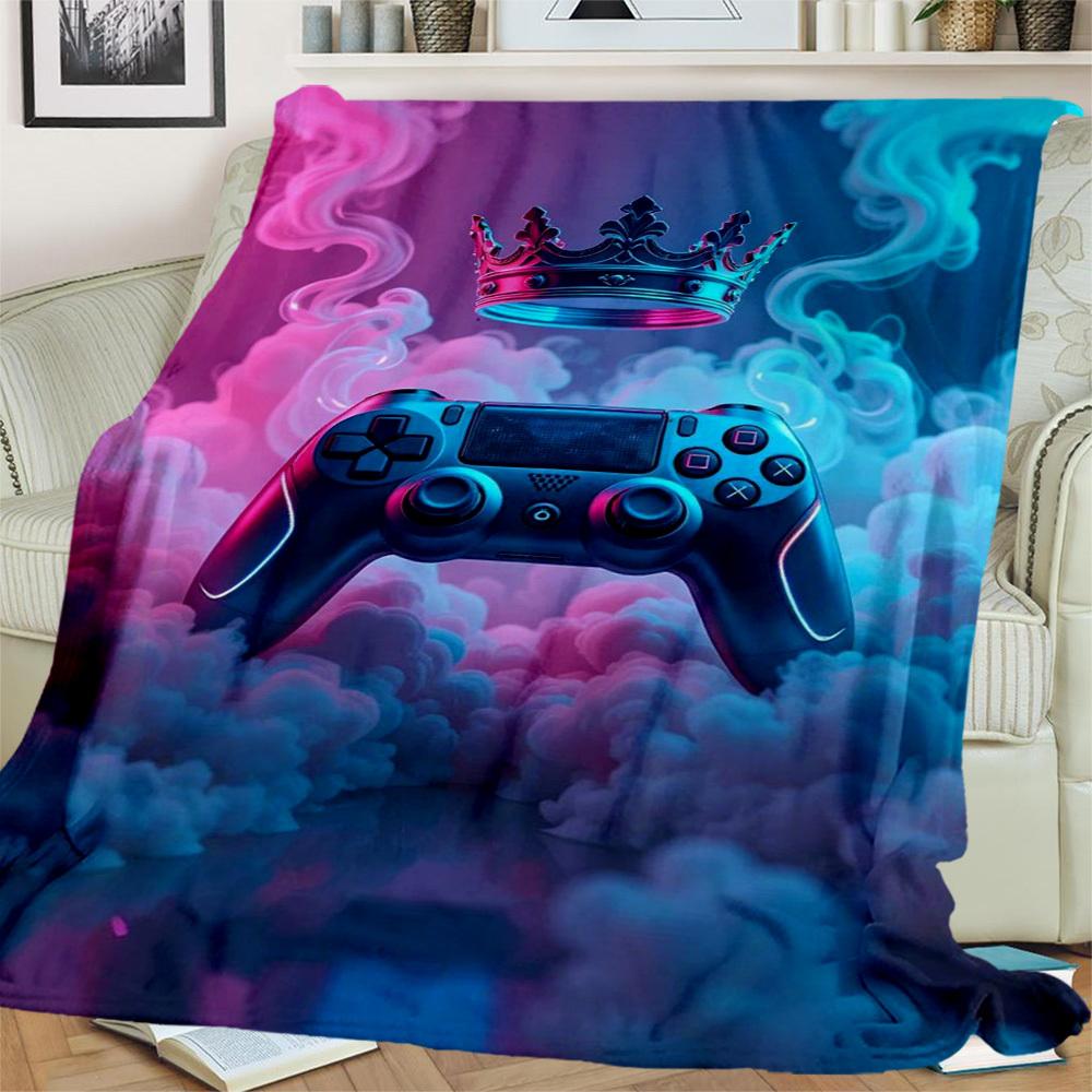 1Pc Gaming Crown Print Flannel Blanket, High quality Comfortable for All Seasons, Home Decor, Warmth and Comfort, Perfect for Christmas Gifts49