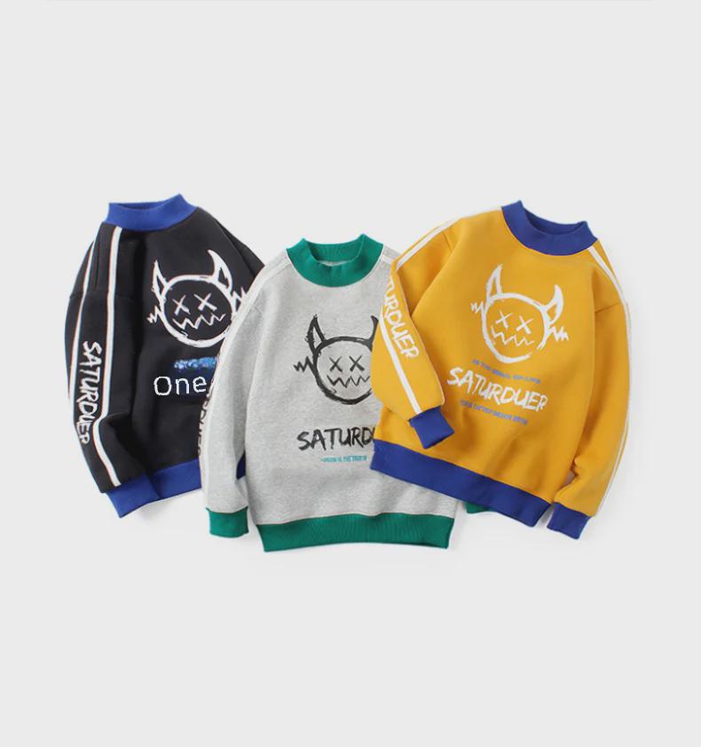 Kids' Winter Korean-Style High Collar Pullover with Velvety Warm Long Sleeves for Boys