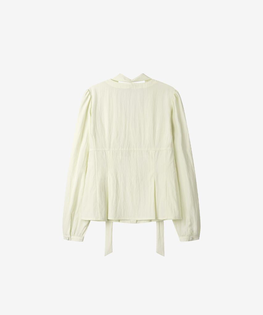 BASIKA V-Neck Pleated Tie Blouse (Butter)