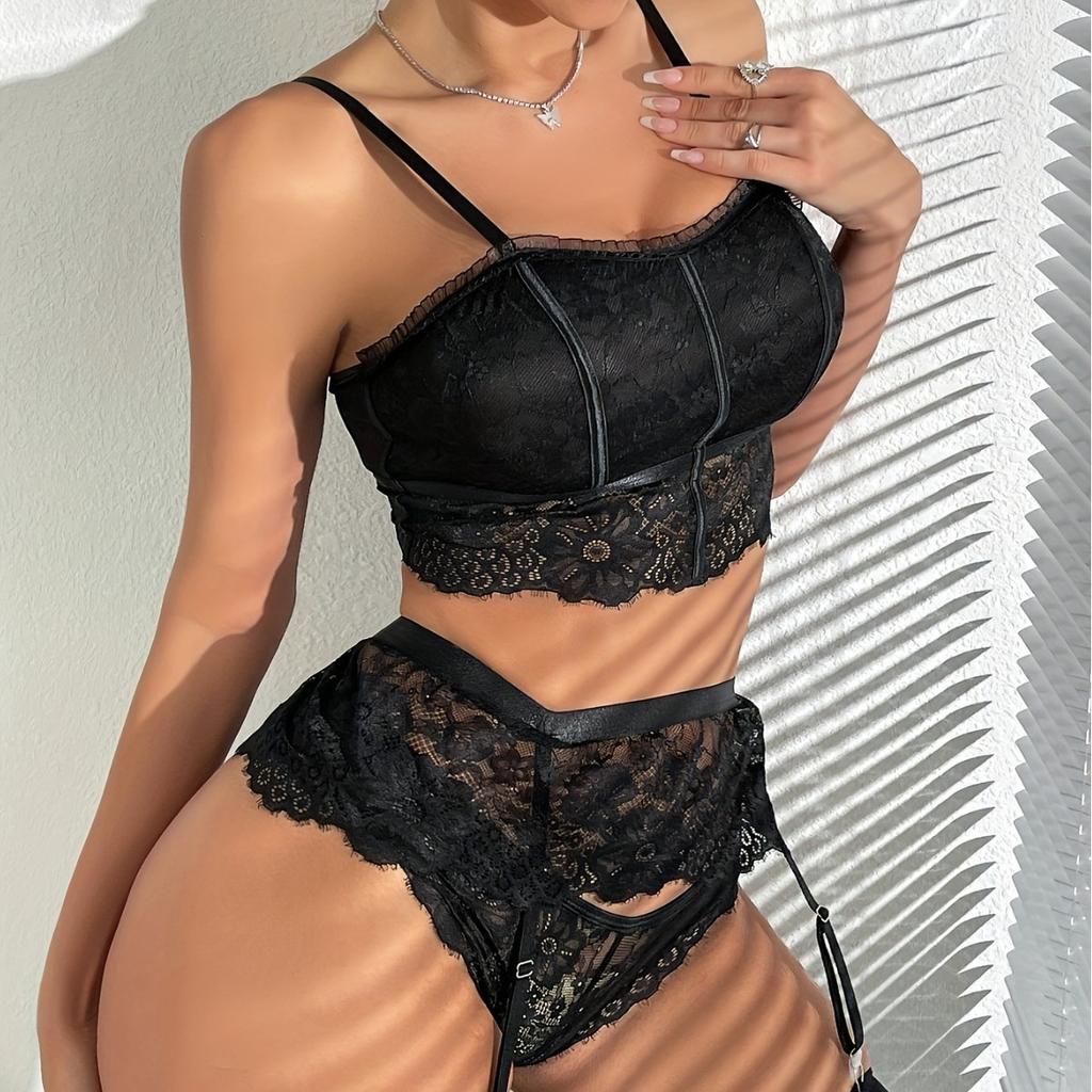 Sexy Spitze erotische Spleißung Versuchung durchsichtig Dessous Slim Set eng Schleife Charme