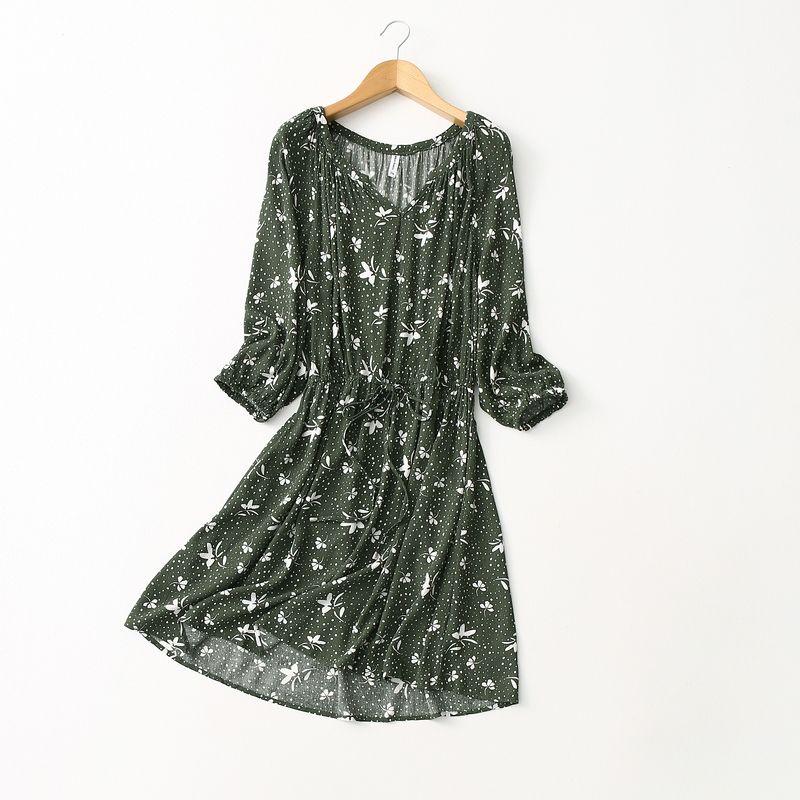 Recommend ~ Export Export French Romantic Floral V Neck Viscose Dress Soft Breathable Cinched Plus Size Women's Clothing