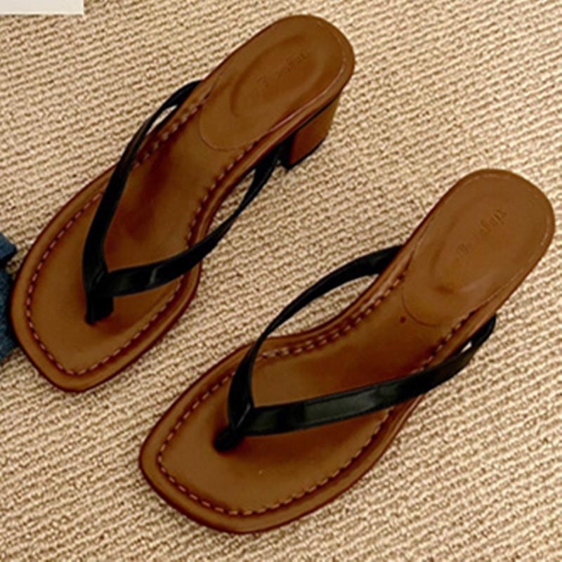 Fashion Square Heel Open Toe Women Flip-flops Comfortable Soft Square Toe Slide Sandal Fashion Simple Non-slip Women Vacation Beach Shoe