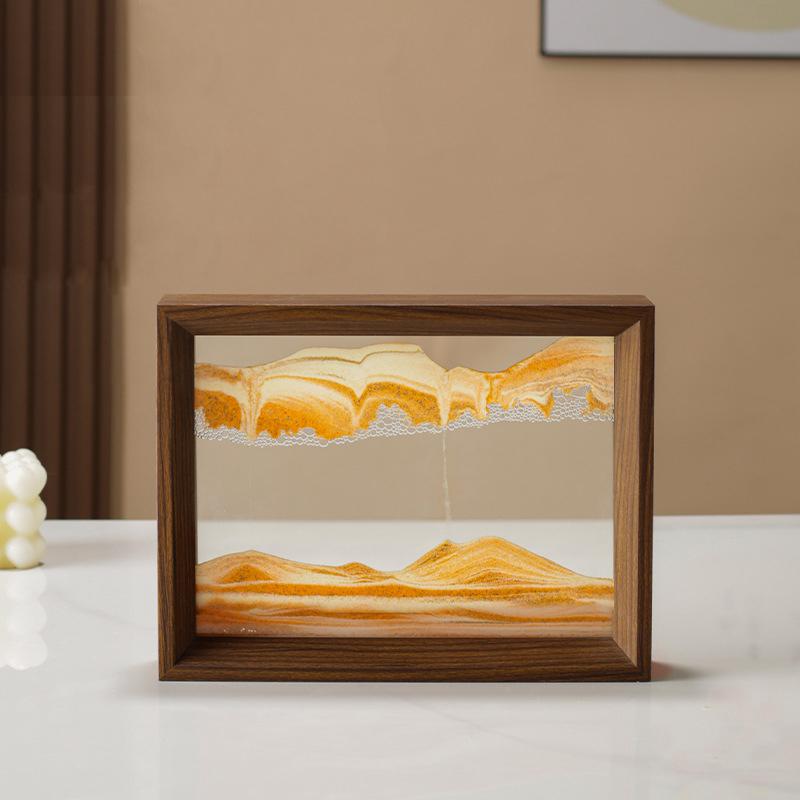 Wooden Frame Sandscape Moving Sand Art Picture Quicksand 3D Liquid Hourglass Craft Flowing Sand Painting Office Home Decor Gifts