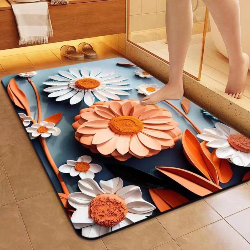 

2 шт. 3D цветочный пол для ванной комнаты диатомовая грязь нескользящий быстросохнущий напольный коврик бытовой впитывающий ковер 40*60cm