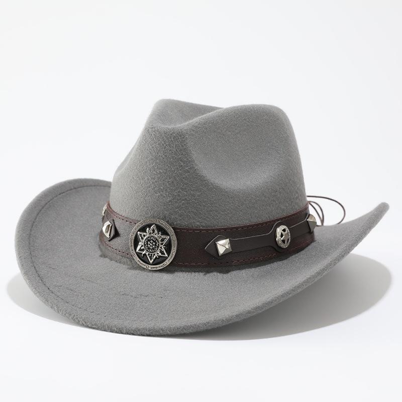 New Men's and Women's Ethnic Woolen Hair, Western Cowboy Hat, Jazz Hat, Big Edge Sunshade Top Hat