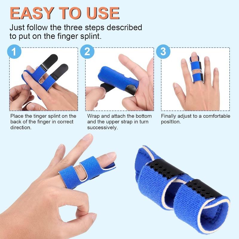Pack of 4 Finger Splints, Adjustable Finger Support, Finger Stabiliser with Built-in Aluminium Strap for Broken, Tendonitis and Swollen Fingers