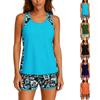 Damen Sport Badeanzug Zweiteiliges Set, Tankini Top, Shorts, Bedruckt