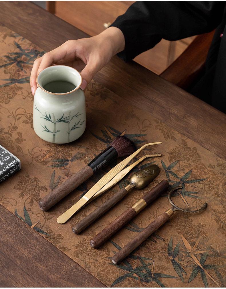 Hand-Painted Kung Fu Tea Ceremony Set: Six Gentlemen Accessories with Tea Tongs, Brush, and Tea Pet