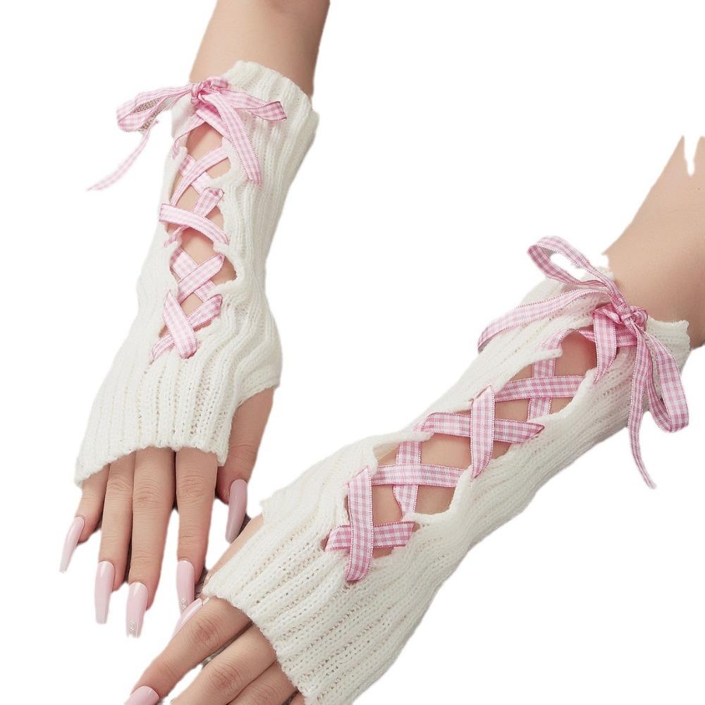 

Lace Bowknot Gloves Lolita Fingerless Mittens 2024 Sunscreen Sleeve Women Girls