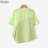 ZANZEA Women Casual Round Neck Short Sleeve Patchwork Irregular Blouse