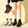 2025 Black Women Shoes Short Boots Women Genuine Leather Splicing Round Toe Slip-On Boots Woman Comfy Flat Chelsea Boots Woman
