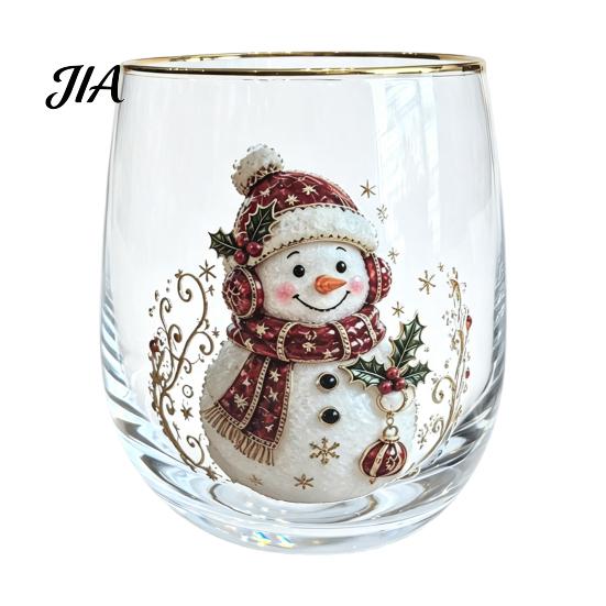 Decoración del Hogar Cristalería Vasos para Cócteles Navideños, Vaso con Diseño de Papá Noel Muñeco de Nieve Reno Árbol, 300ml Sin Plomo Cristalería para Mesa Festiva