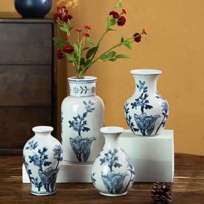Vintage Blue and White Porcelain Ceramic Vase Ornament Desktop Hydroponic Flower Ware,home Living Room Foyer Ceramic Decorations