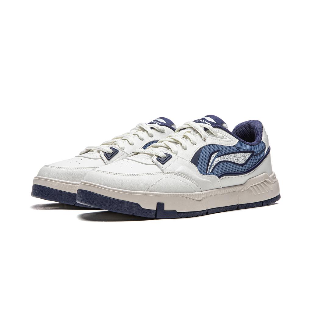 Li Ning Common 80s Fashion Trend Cushioning Abrasion Resistant Low top Casual Shoes Men's White Gray Dark Ship Blue AGCW135-1