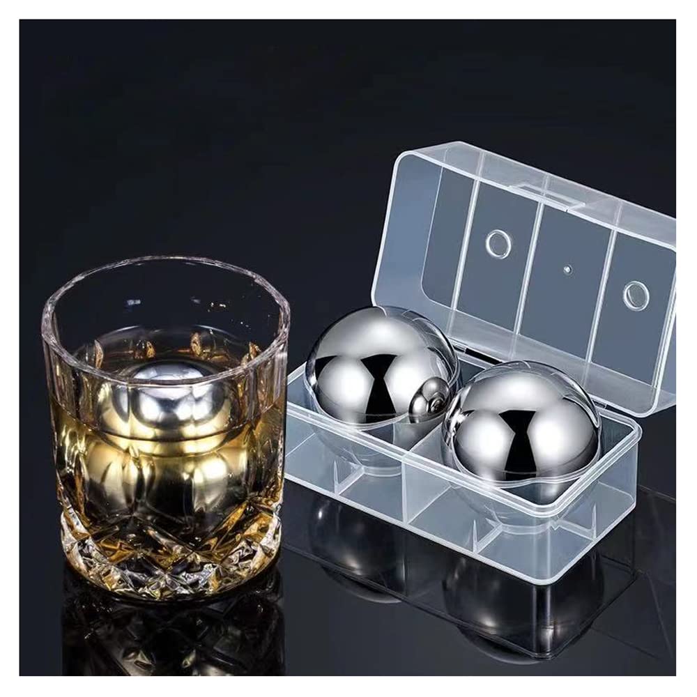 Ecentaur Reusable Stainless Steel Ice Cube Metal Whiskey Stone Balls for Drinks Set of 2 5.5cm