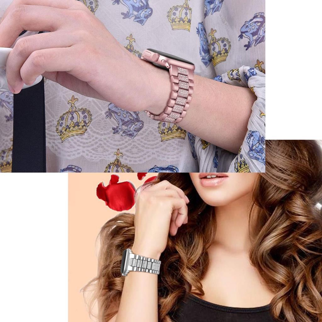 For Apple Watch Series 10 42mm/9 8 7 41mm/6 5 4 SE SE (2022) SE (2023) 40mm/3 2 1 38mm Metal Smart Watch Band Three Beads Rhinestone Decor Bracelet