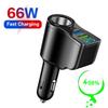 4 In 1 66W Car Charger Super Fast Charging Socket Splitter USB Type-C Car Charger Voltage Digital Display For iPhone Huawei
