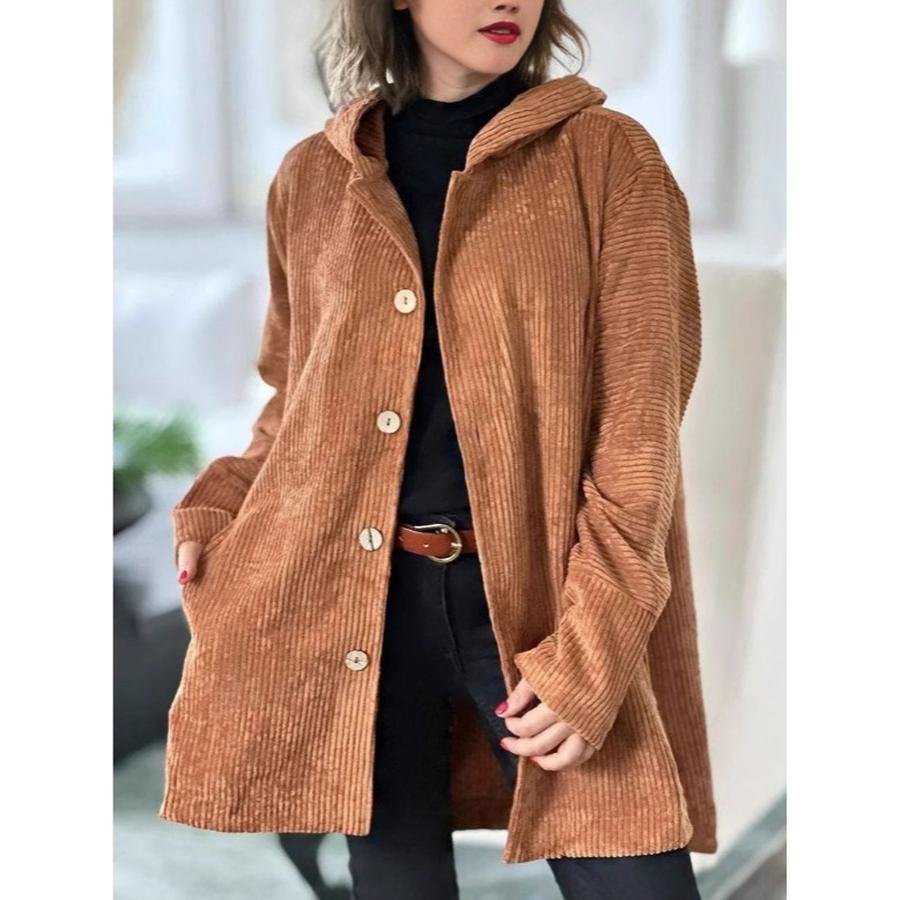 Women's Autumn Winter New Style Corduroy Loose Hooded Jacket