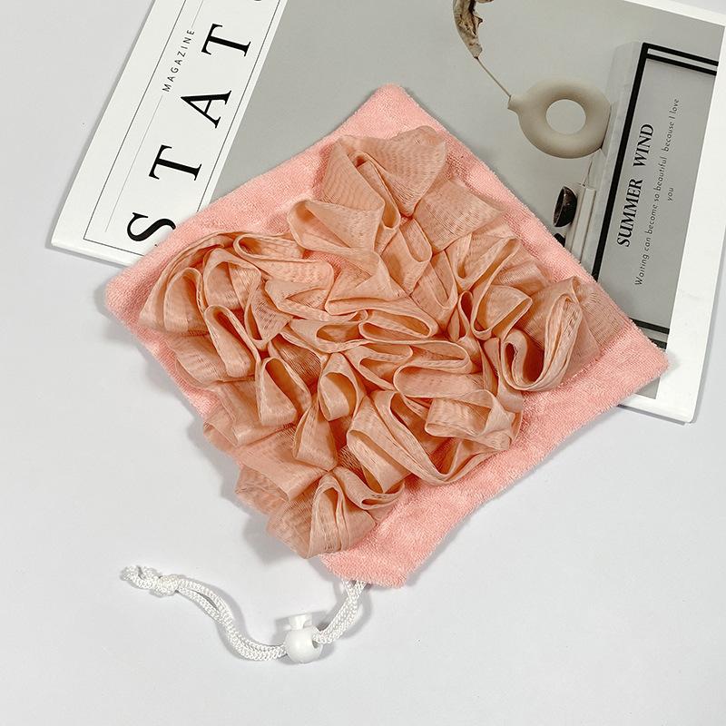 

2 In 1 Bath Ball Towel Loofah With Drawstring Closure For Soap Soft Exfoliating Mesh Shower Sponge Skin Care Bathing Tool розовый