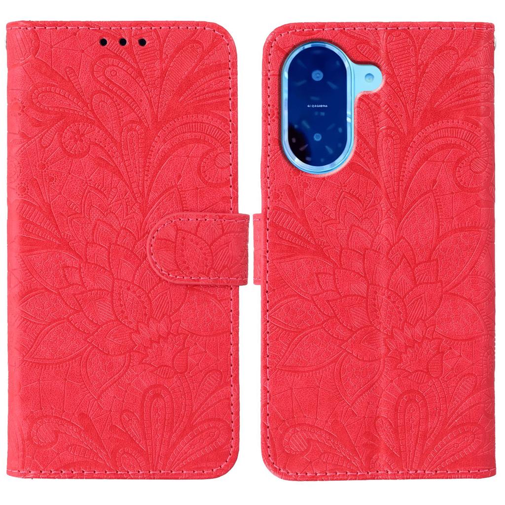 For Xiaomi Redmi A5 4G (171.7mm)/Poco C71 4G Case Lace Flowers PU Leather Flip Wallet Phone Cover with Wrist Strap
