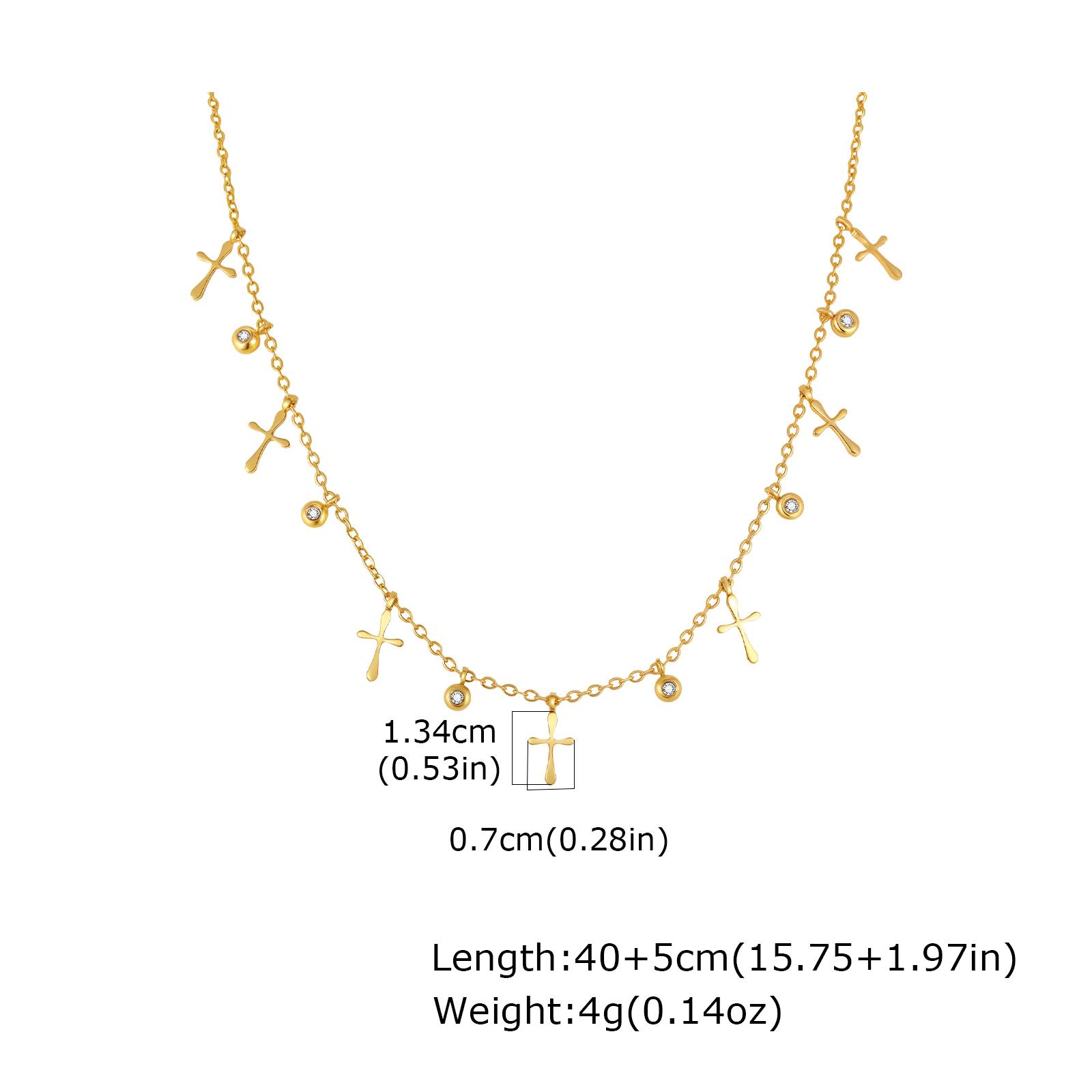

Elegant Shiny Zircon Stainless Steel Cross Necklace for Women, 18K Gold Plated Clavicle Chain Party Daily Jewelry Accessories