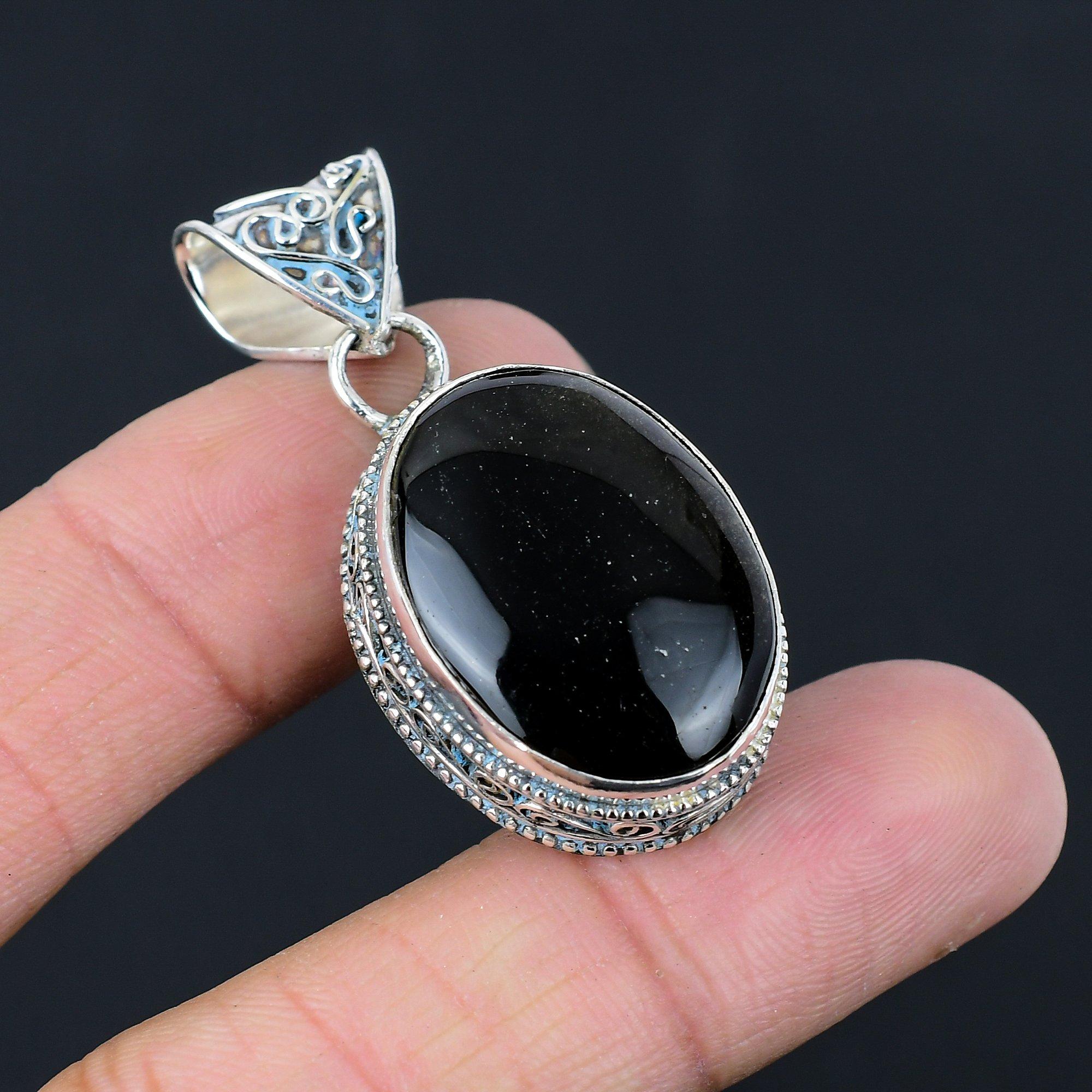 Daughters Day Sale Oval Black Onyx Stone Wife Elegant Wedding Pendant 925 Silver