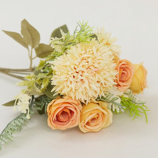 Artificial Rose Flower with Green Leaves UV Resistant Fake Silk Flower Home Wedding Party Table Centerpiece Indoor Outdoor Faux Bloom Decoration