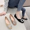 Single shoes women's spring 2025 new rhinestone square head shallow mouth flat bottom non-slip Internet celebrity fashion versatile gentle ladyshoes