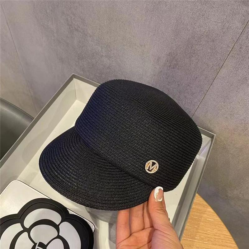 

New Designer Letter Straw Sun Hats Women Panama Equestrian Hat Outdoor Travel Beach Hat Female Breathable Visor Baseball Caps 56-58cm чорний