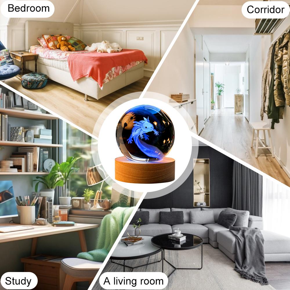 Luminous Crystal Ball Small Night Lamp Usb Interface Solid Wood Base 3d Inner Carving for To Send Boys Creative Small Ornaments