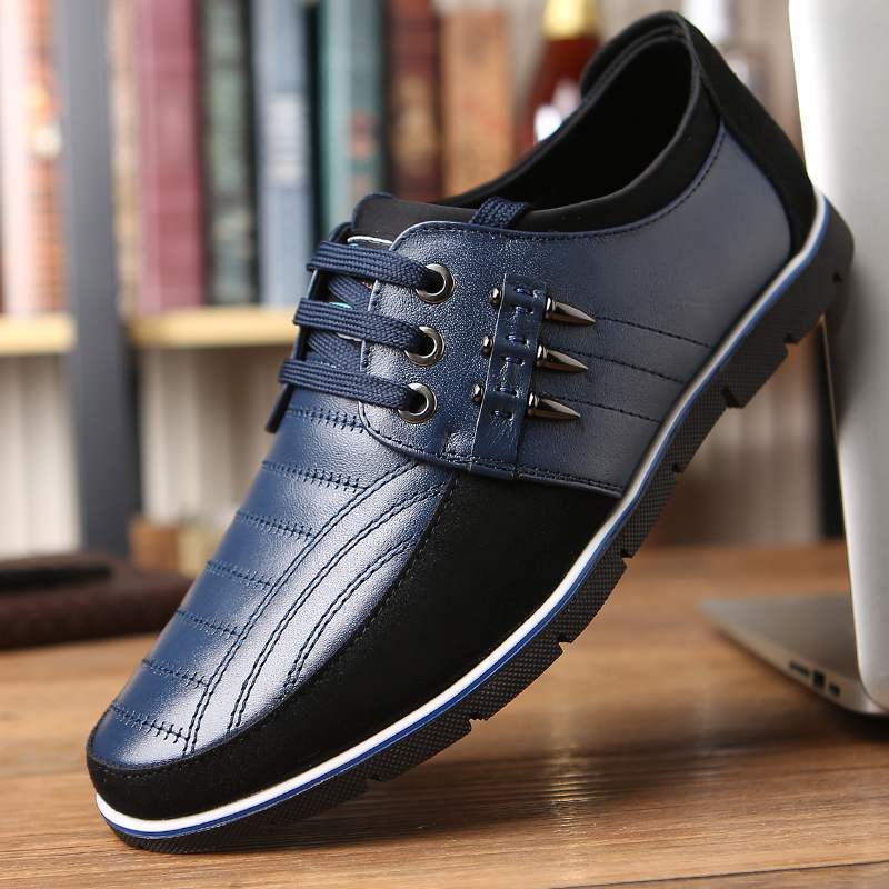 

2025 new men s casual leather shoes round head large size lace-up British flat shoes men s trend one piece 2025 38