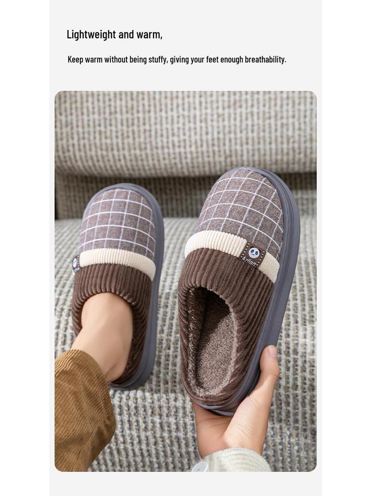 Men's Wool Slippers - Indoor Warm, Thick-Soled, Closed-Toe for Autumn/Winter 2025