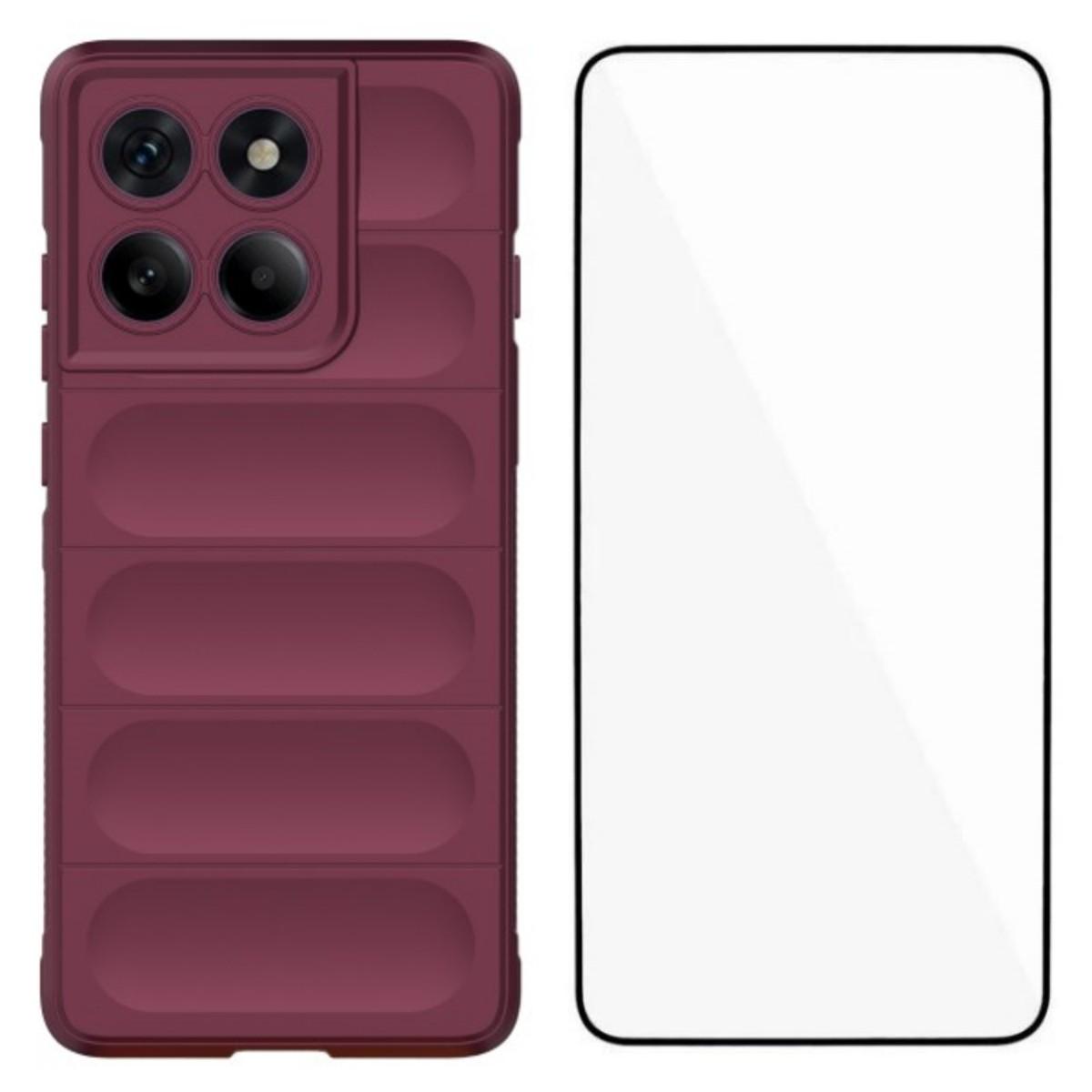 

For Motorola Edge 60 Pro 5G TPU Case WANLONFENG HD Series Anti Slip Phone Cover with Tempered Glass Wine Red