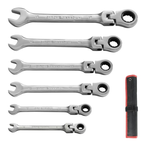 GOODRIG Ratchet Wrench, 6-Piece Wrench Set with 180-Degree Rotating Ratchet, 72-Gear Design, Ideal for Assembly, Construction, Automotive Repair, and