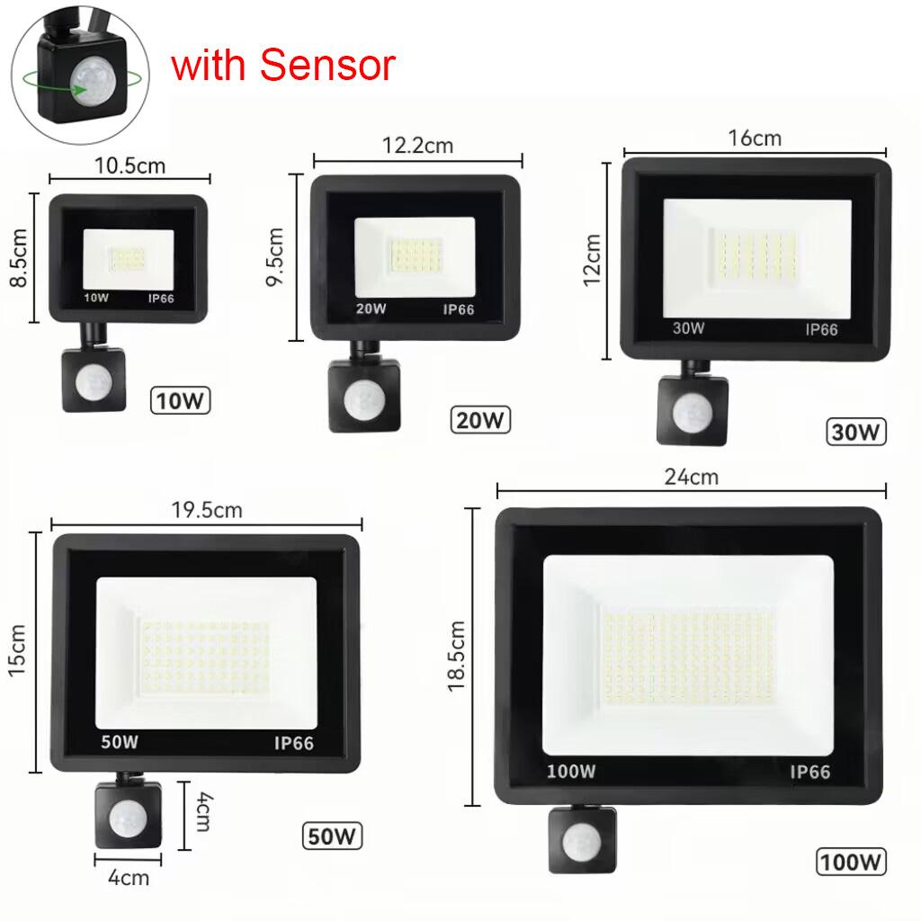 LED FloodLight PIR Motion Sensor Outdoor Led Spotlight 10W 20W 30W 50W 100W IP66 Waterproof Outdoor Garden Lighting Street Light