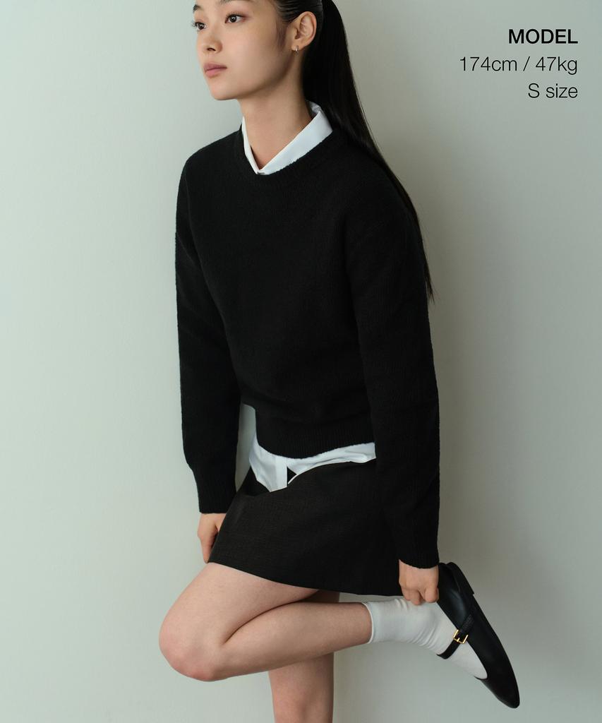MUSINSA STANDARD WOMAN Women'S Mini Boucle Crew Neck Knit [Black]