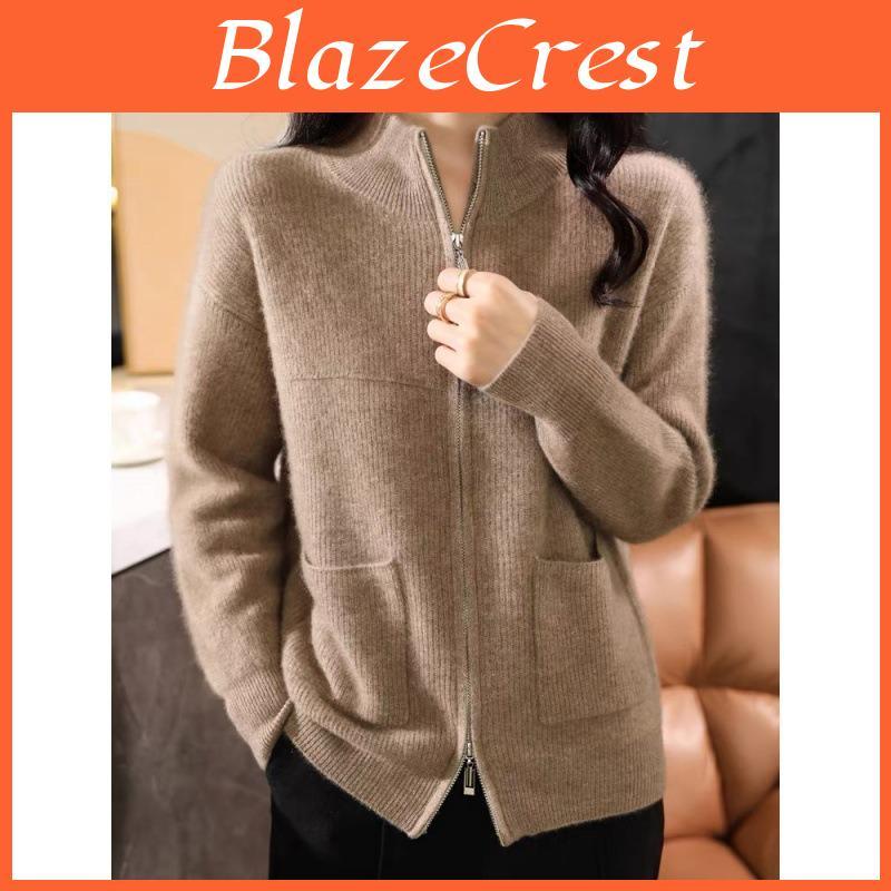 Sweaters Autumn Womens Winter And And Velvet Cardigans Half Turtleneck Double Zipper Jackets Loose Sweaters Cardigans Knitted Tops